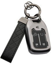 HOUTIAN for Chevy Key Fob Cover with Keychain, gmc key fob cover, Grey