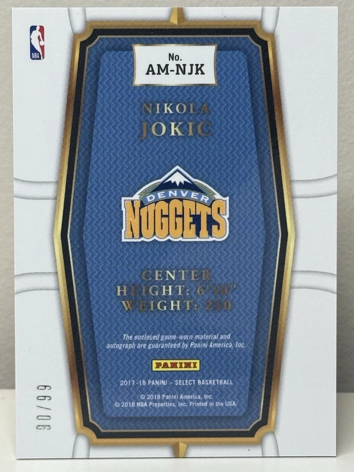2017-18 Panini Select Auto Mem #AM-NJK Nikola Jokić Game-Used MEM Auto /99 - Image 2 of 2