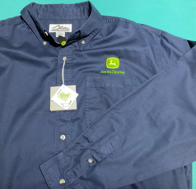 NWT John Deere Tri-Mountain Navy Button-Down Shirt with Embroidered Logo Men XL