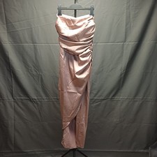 PrettyLittleThing Taupe Satin Strapless Bandeau Ruched Midiaxi Dress Size UK 6