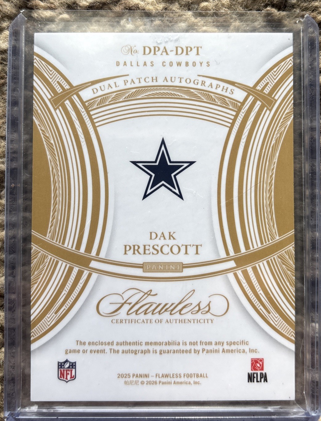 Panini Flawless 2025 Dak Prescott Cowboys Dual Patch Auto 15/15 #DPA-DPT view 2