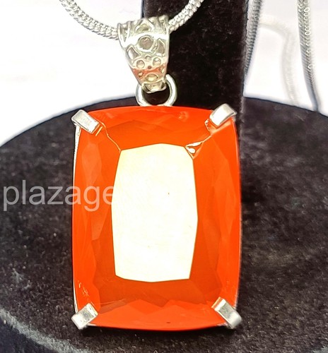 Natural 81 Ct Orange Opal Pendant Cushion Cut 925 Sterling Silver Chain 5ARQ - Picture 7 of 7