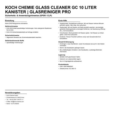 Glasreiniger Glass Cleaner Gc Koch Chemie 10l Kanister Autoscheiben Reiniger