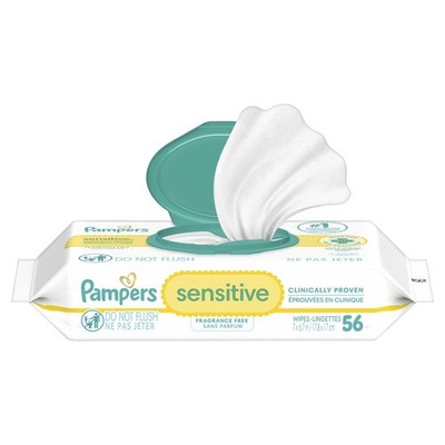 Pampers Sensitive Baby Wipes, Water Based, 56 Count (Pack of 1), Multicolor 