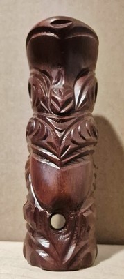 VTG Teko Teko Tiki Moana Carved 5.5'' Wooden Statue Pearl Shiny Eyes New Zealand 
