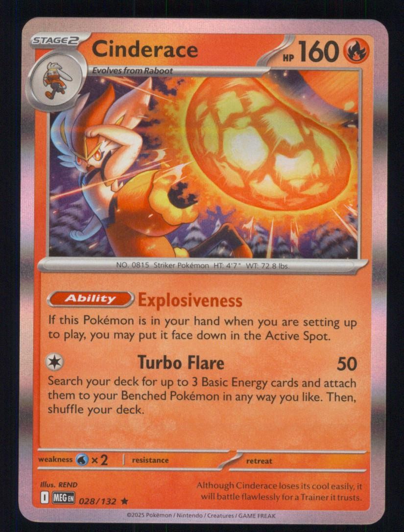 Cinderace 028/132 Rare Mega Evolution Pokemon Holo Near Mint