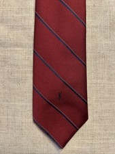 VTG YSL Yves Saint Laurent Necktie Burgundy Navy Stripes Logo 58  
