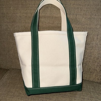L L Bean Small Canvas Boat and Tote Natural/ Green Trim ID 112635