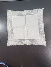 Vintage Dainty White Cotton Vintage Hankie with Lace Trim Wedding B