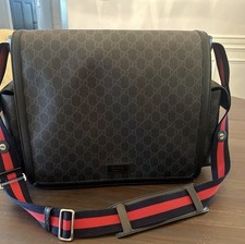Gucci GG Supreme Large Black Gray Canvas Monogram Diaper Bag Adjustable Strap