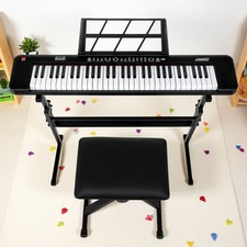 61-Key Light-Up Piano Digital Keyboard Set - Z-Stand Bench Mic Headphones Black