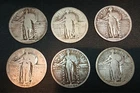 Lot of Six (6) Circulated & Ungraded,Standing Liberty Quarters. 90% Silver.