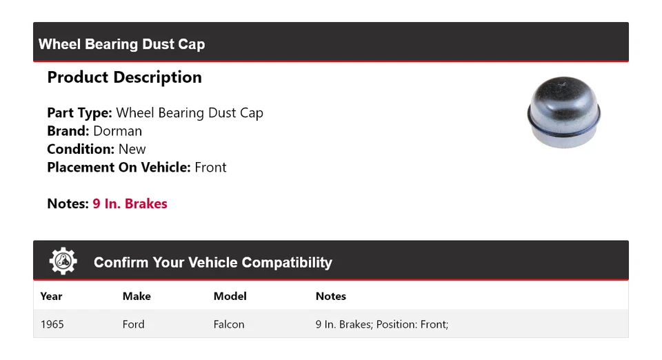 Передняя пылезащитная крышка подшипника колеса для 1965 Ford Falcon Dorman - Изображение 2 из 4