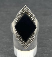 925/- Silberring mit Onyx und Markasiten, Gr....