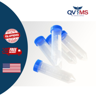 500pcs 50ml PP Centrifuge Tubes+Blue Flat Screw Caps V base