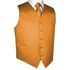 Men's Honey Gold Satin Tuxedo Vest, Tie Hankie Formal Wedding Prom Homecoming