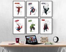 Marvel Avengers Superheld Zeichnung Set 6 Drucke Bilder Wandbilder Poster