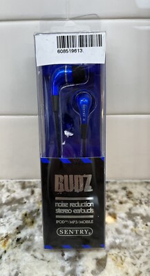 NEW Sentry Budz Noise Reduction Stereo Earbuds Blue iPod MP3 Mobile