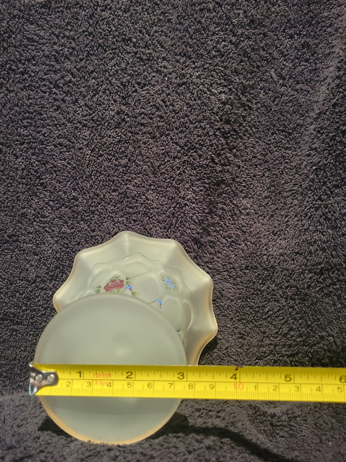 Westmoreland White Frosted Glass Pedestal Candy Dish Hand Painted Flowers