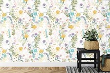 Cute Wild Flower Botanical Boho Wallpaper Mural Removeable Washable Peel & Stick