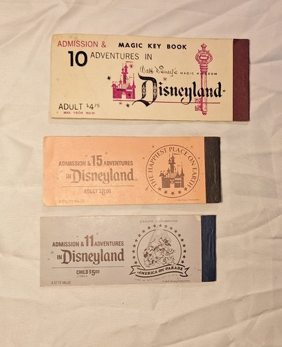 Vtg 70s 3 Disneyland 1970s Ticket Book Child & Adult 10 11 & 15 Adventures