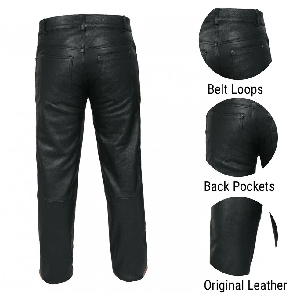 Men's Motorbike Cowhide Leather Pant 5 Pockets Black Leather Pant 28" - 34" - Image 3 of 3