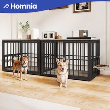 78" Heavy Duty Dog Crate Furniture Stackable Wooden Kennel for 2 Dogs w/ Bowls