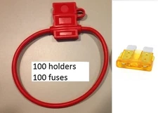 (100) 14 GAUGE ATC FUSE HOLDER With COVER + (100) 5 AMP FUSES IN-LINE 14 GA. USA