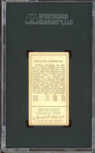 1911 T205 Honest Long Cut Tobacco Baseball Bill Carrigan SGC 3 - Picture 2 of 2