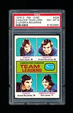 1975 OPC HOCKEY 329 CANUCKS TEAM LEADERS LEVER, BOUDRIAS PSA 8 NM-MINT