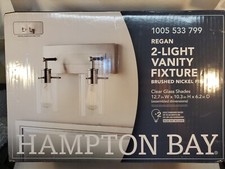 Regan 12.75 in. 2-Light Brushed Nickel Vanity Light with Clear Glass Shades