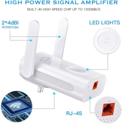 2.4Ghz + 5Ghz Dual Band 1200Mbps WiFi Repeater Wireless Range Extender Booster