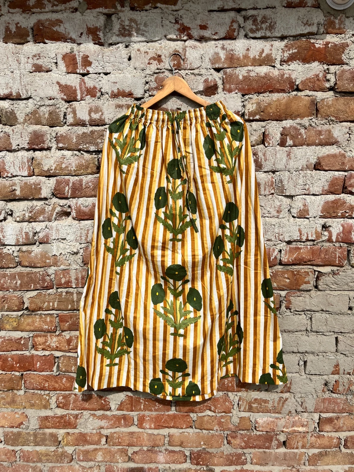 Indian Cotton Striped Yellow Floral Skirt Women's Clothing Partywear Skirts US