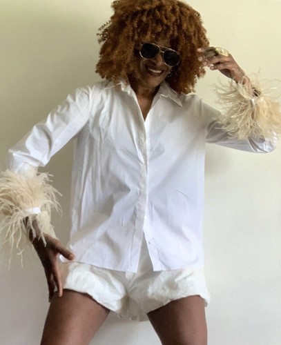 BNWT ZARA WHITE LONG FEATHER SLEEVE BUTTON UP COTTON SHIRT BLOUSE TOP SIZE: L - Picture 5 of 19