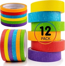 Colored Masking Tape, Rainbow Set, 12 Pack Self-Adhesive Painters Tape