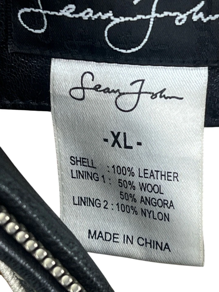 Chaqueta con Capucha de Cuero Sean John XL Negra Marrón Forrada de Lana Cremallera Foto 3 de 4