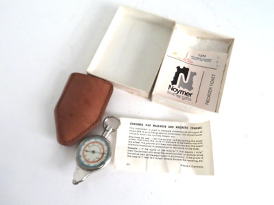 Vintage Opisometer Map Measure Tool/Magnetic Compass w/Leather Case Instructions