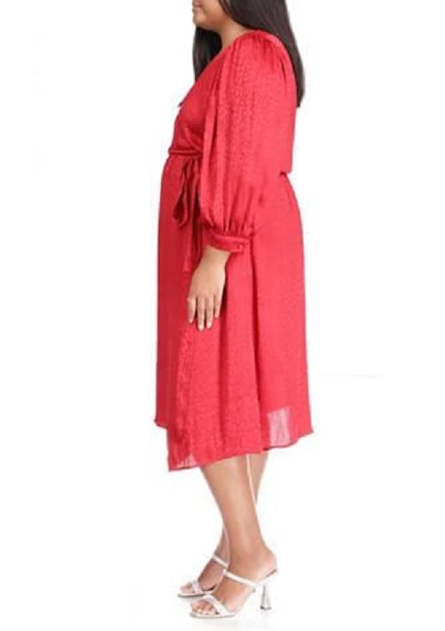 NUOVO ABITO MICHAEL KORS ROSSO MIDI AVVOLGENTE CINTURA TAGLIA 0X1X2X3X DONNA $175