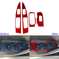 4Pcs Window Lift Switch Panel Cover Trim For Ford Fiesta 11-19 Red Carbon Fiber