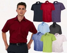 Mens Plain Short Sleeve Shirt Formal Work Casual Collar 14.5 - 19.5 All Sizes