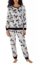 NEW Disney Womens Plush 2pc Pajama Set Mickey, Black/Gray, Size Large