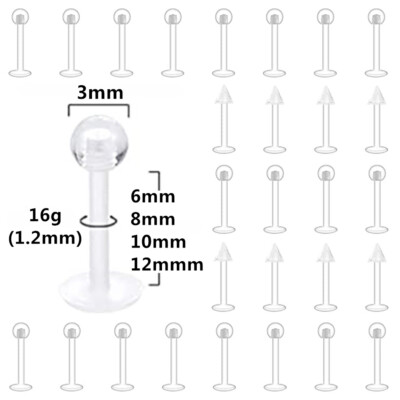 10-30X 1,2mm PTFE Labret Ohr Lippe PIERCING SteckSystem Retainer keeper Piercing