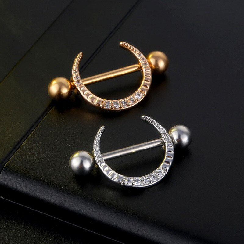 2/1X Nippel Ring Edelstahl Cz U Form Barbell Körper Piercing Schmuck Dame æ