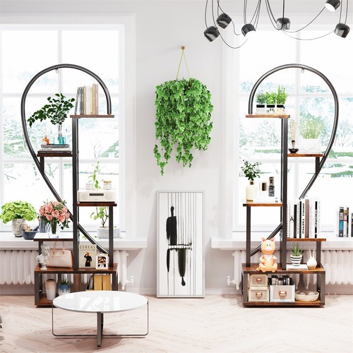 2 Pack 6 Tier Tall Plant Stand Metal Indoor Half Heart Shape Plant Shelf Display - Picture 10 of 14
