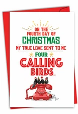 1 Funny Christmas Card with Envelope - Four Calling Birds C7069XSG