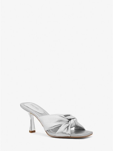 Michael Kors Elena 40S4ELHS1M Sandal Womens 8.5 Silver Leather Spool Heel KHD164