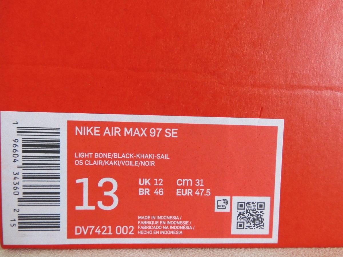 NIKE AIR MAX 97 SE LIGHT BONE-BLACK-KHAKI-SAIL SZ 13 [DV7421 NIKE AIR MAX 97 SE LIGHT BONE-BLACK-KHAKI-SAIL SZ 13 [DV7421