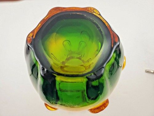 Chrisbska inspiriert Bernstein & Grün Kunst Glas Rüschen Rand Tropf Design Vase - Bild 6 von 9