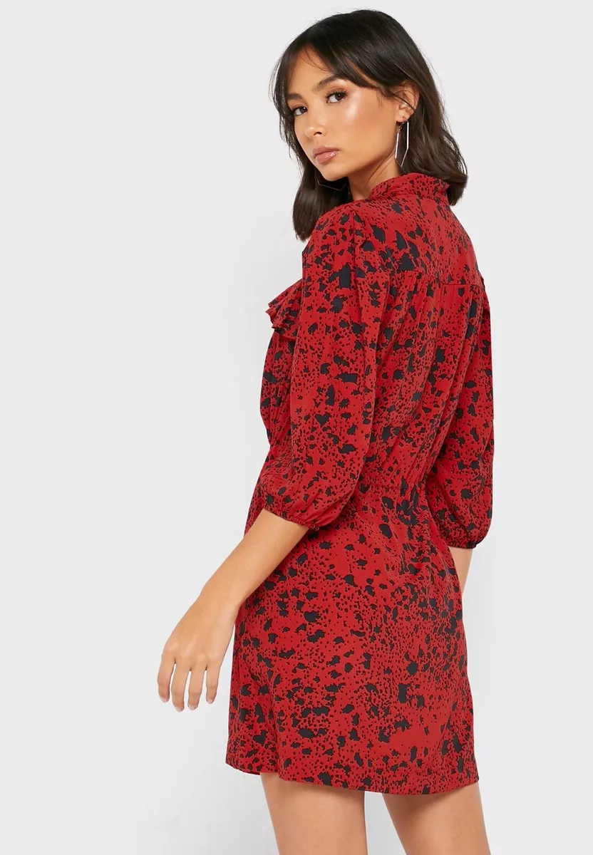 TopShop Red Black Animal Print Shirt Dress Women s US 6 UK 10 NWT BEST OFFER