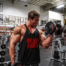Men Gym BEAST MODE Bodybuilding Stringer Sleeveless Muscle Cotton Tank Top Vest